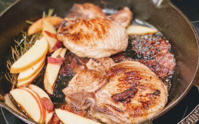 Apple Bourbon Bacon Rosemary Pork Chops