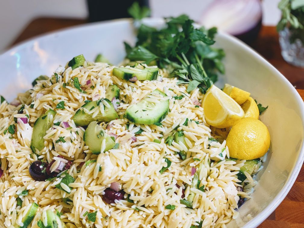 Food By Joe Recipe Greek Orzo Pasta Salad olives feta